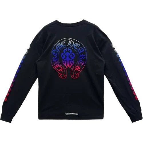 Chrome Hearts Gradient Dagger Horseshoe Logo Long Sleeve Tee - Black Cotton Unisex Streetwear