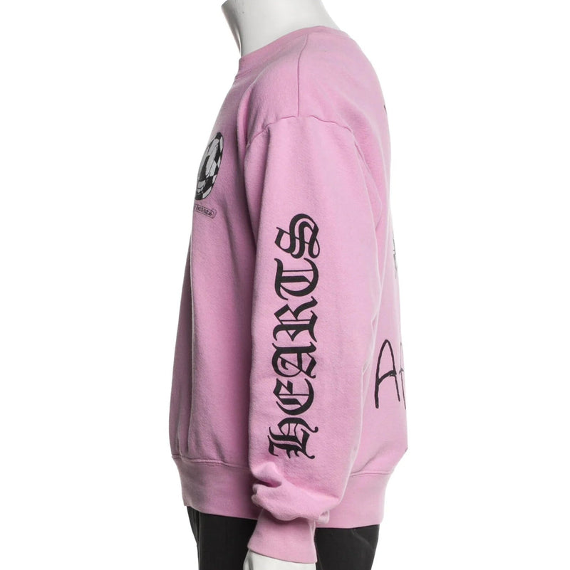 Chrome hearts Pink sweatshirt with text and graphics on a mannequin against a white background