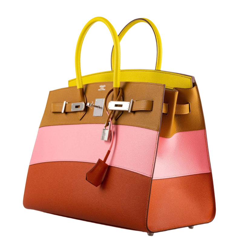 left view of Hermès Birkin 35 Sellier “Sunrise” Rainbow Epsom