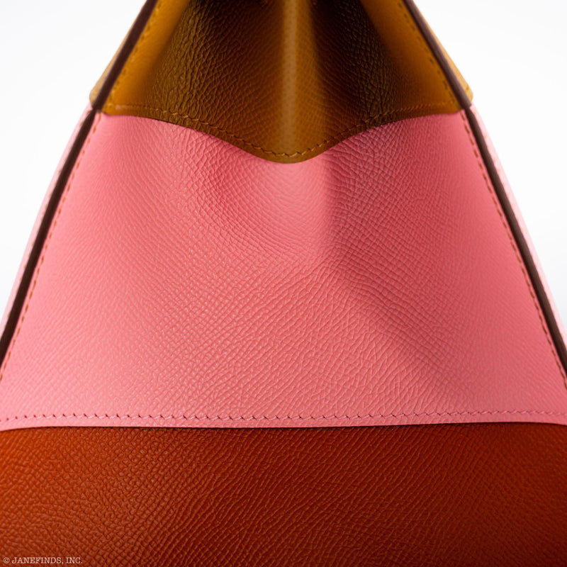 Closeup view of Hermès Birkin 35 Sellier “Sunrise” Rainbow Epsom