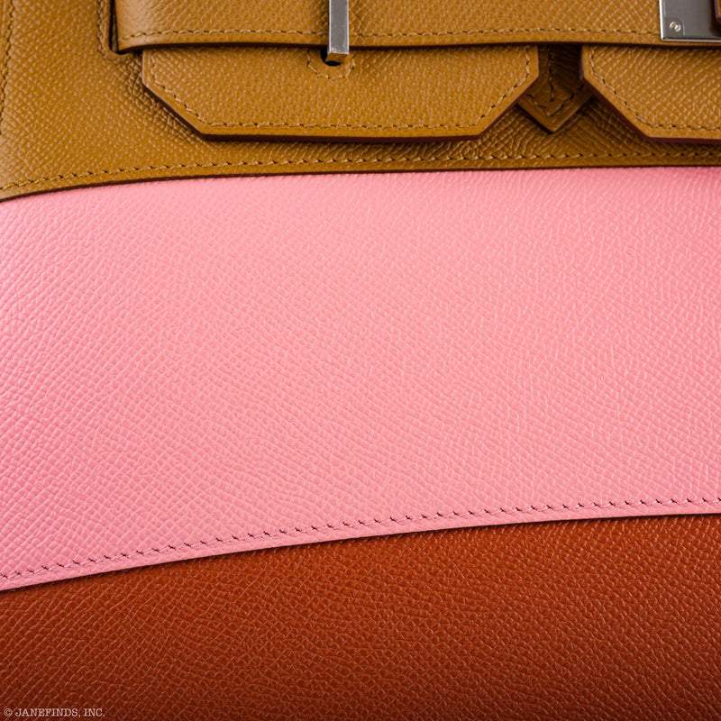 closeup view of Hermès Birkin 35 Sellier “Sunrise” Rainbow Epsom