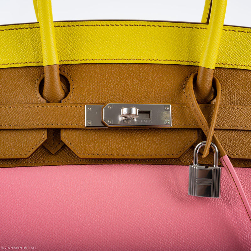  lock view of Hermès Birkin 35 Sellier “Sunrise” Rainbow Epsom