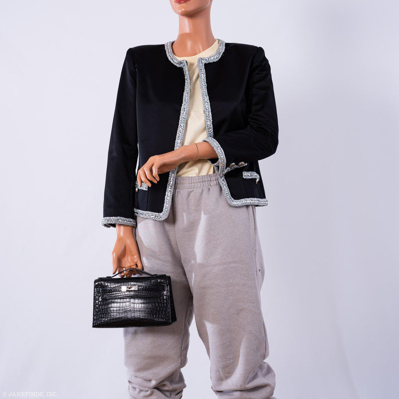 Hermes Kelly Pochette Black Matte Niloticus Crocodile