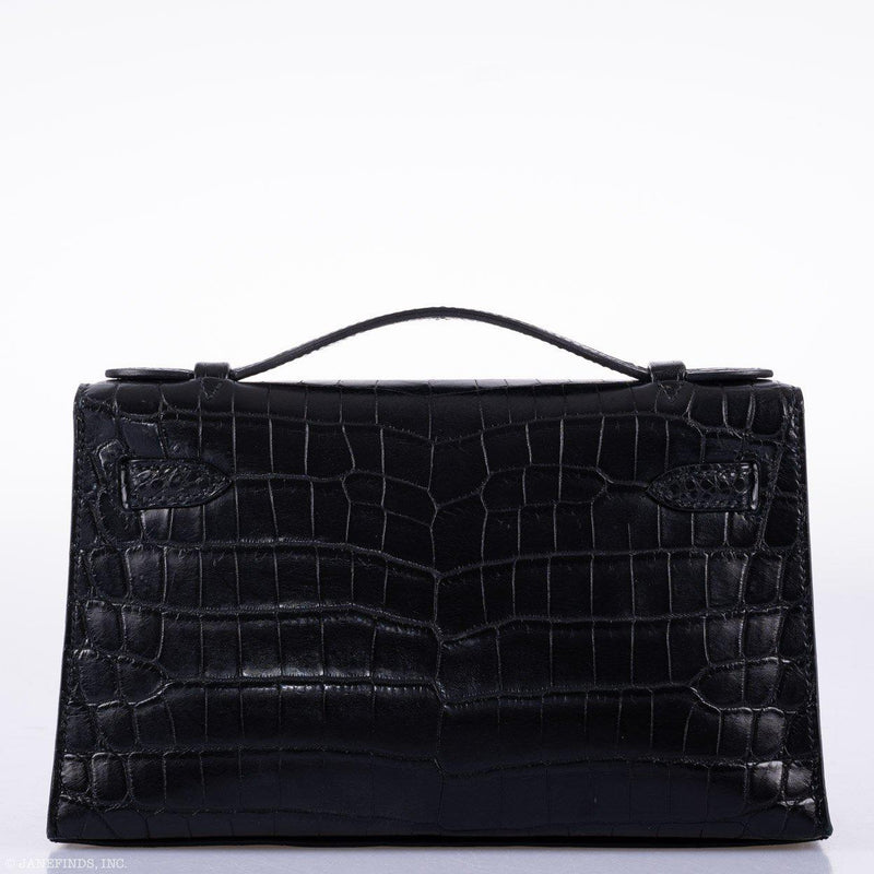 Hermes Kelly Pochette Black Matte Niloticus Crocodile