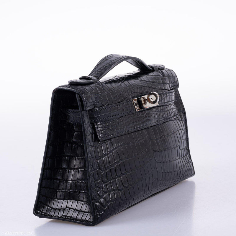 Hermes Kelly Pochette Black Matte Niloticus Crocodile