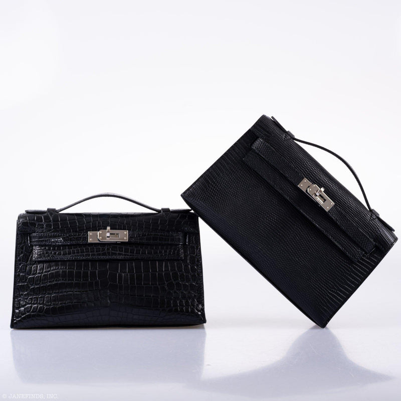 Hermes Kelly Pochette Black Matte Niloticus Crocodile