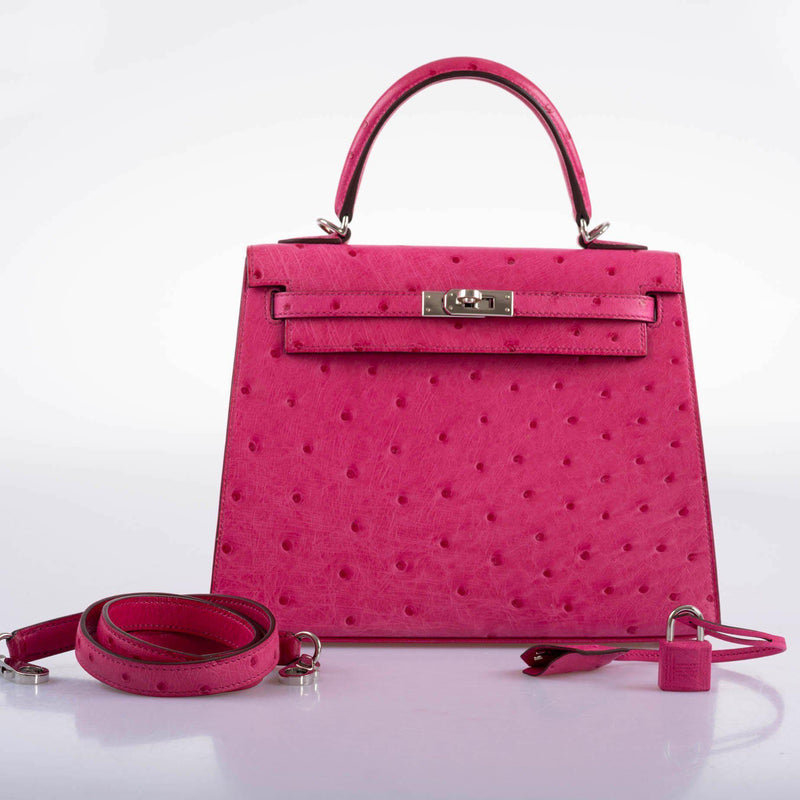 Hermes Kelly 25 Sellier Rose Tyrien Ostrich