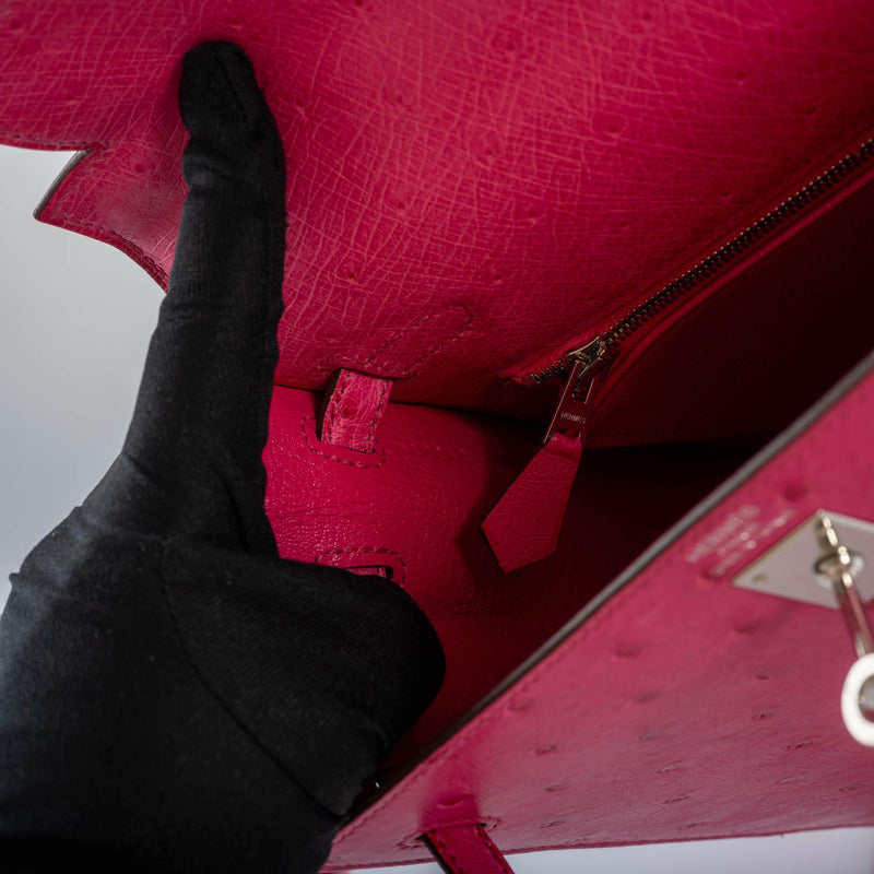 Hermes Kelly 25 Sellier Rose Tyrien Ostrich