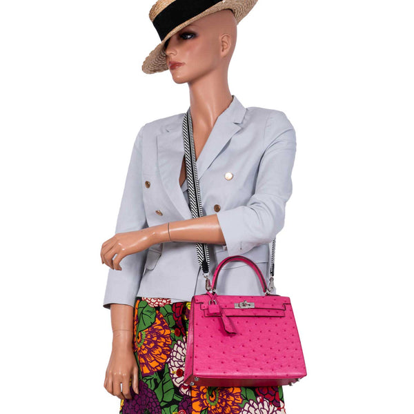 Hermes Kelly 25 Sellier Rose Tyrien Ostrich