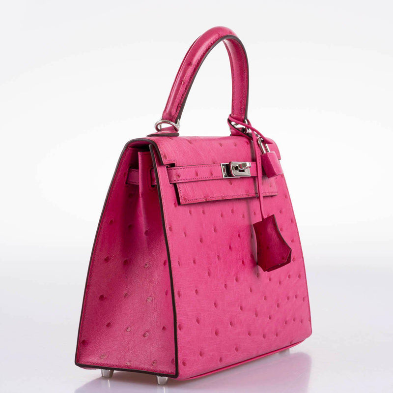Hermes Kelly 25 Sellier Rose Tyrien Ostrich