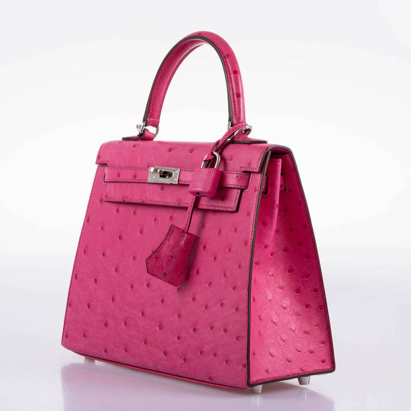 Hermes Kelly 25 Sellier Rose Tyrien Ostrich