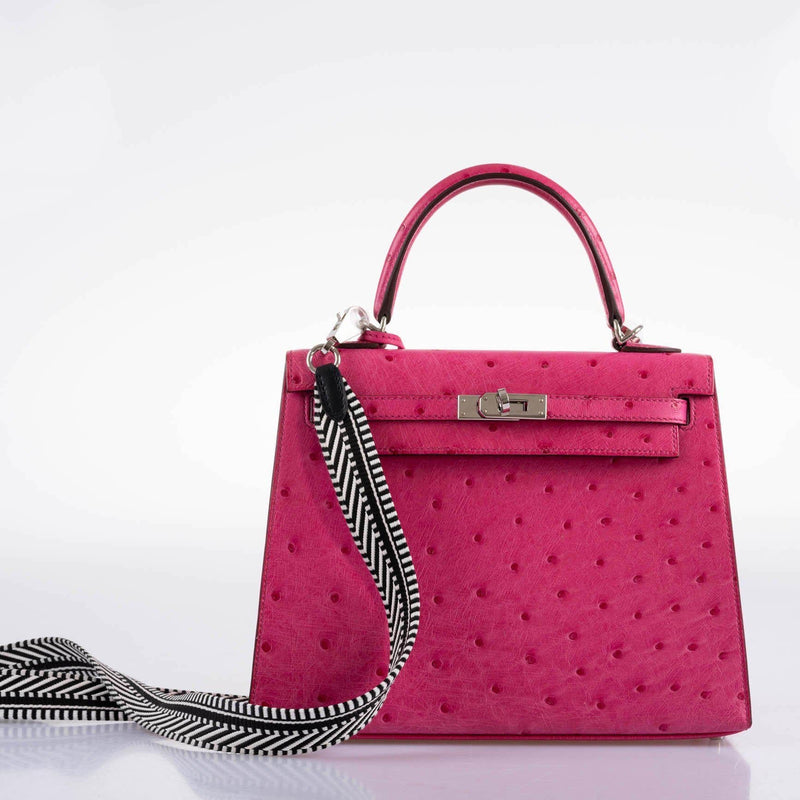 Hermes Kelly 25 Sellier Rose Tyrien Ostrich