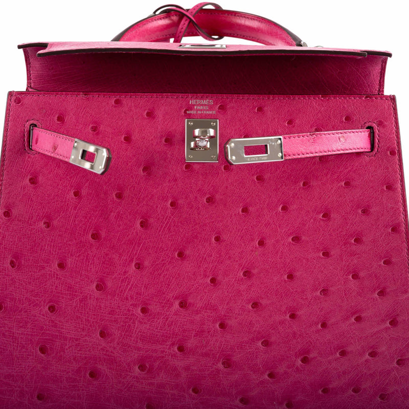 Hermes Kelly 25 Sellier Rose Tyrien Ostrich