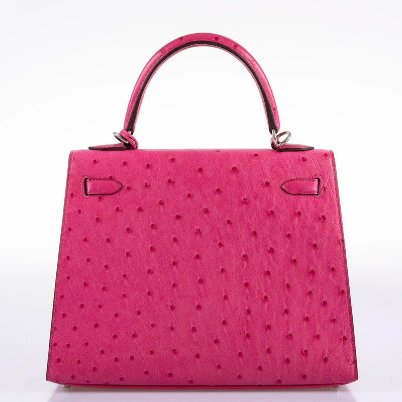 Hermes Kelly 25 Sellier Rose Tyrien Ostrich