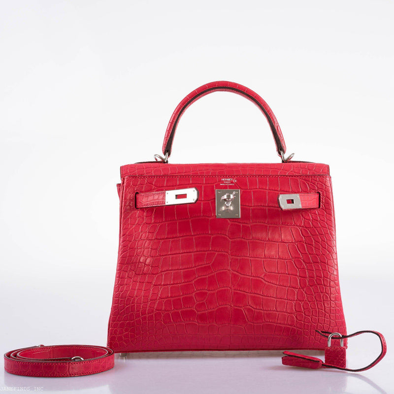 Hermes Kelly 28 Retourne Rose Extreme Matte Alligator