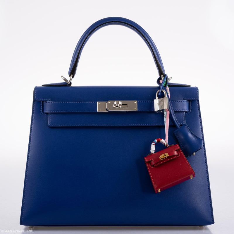 Hermes Kelly 28 Sellier Blue Electric Tadelakt