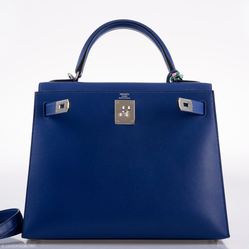 Hermes Kelly 28 Sellier Blue Electric Tadelakt