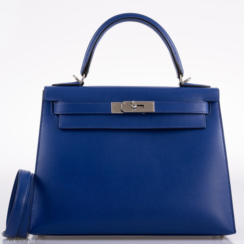 Hermes Kelly 28 Sellier Blue Electric Tadelakt