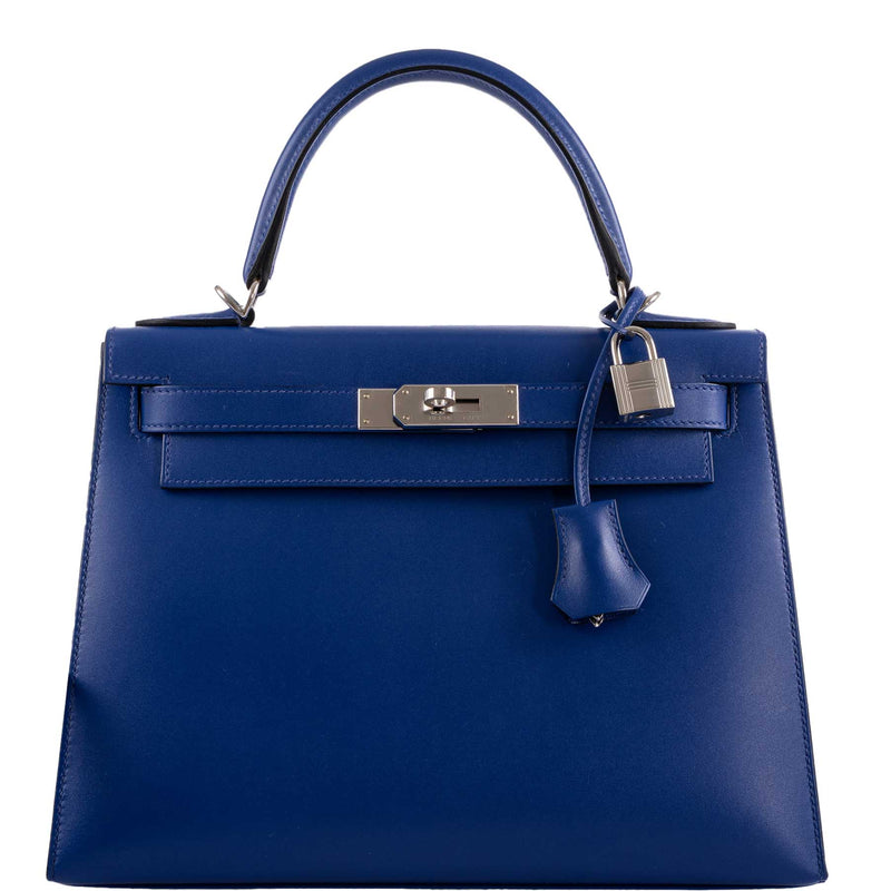 Hermes Kelly 28 Sellier Blue Electric Tadelakt