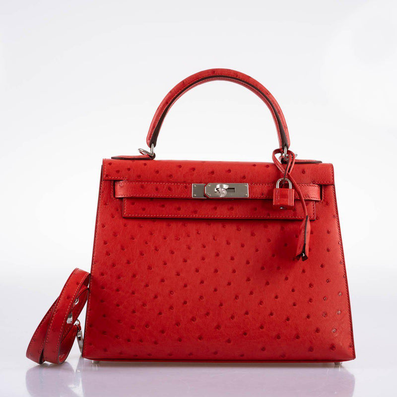 Hermes Kelly 28 Sellier Rouge Vif Ostrich