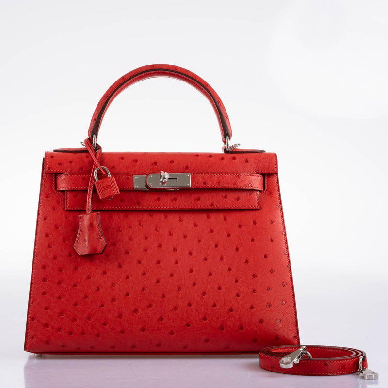 Hermes Kelly 28 Sellier Rouge Vif Ostrich