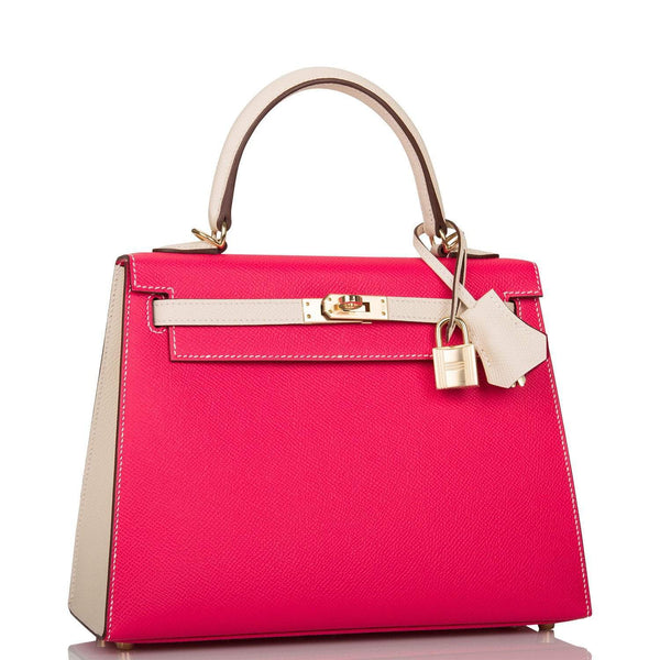 Hermes Kelly 25 Bi-Color Rose Extreme Craie