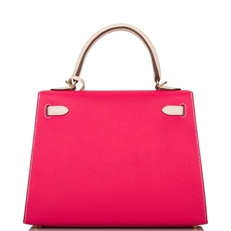Hermes Kelly 25 Bi-Color Rose Extreme Craie