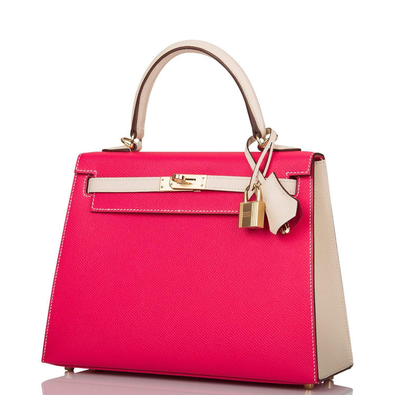 Hermes Kelly 25 Bi-Color Rose Extreme Craie