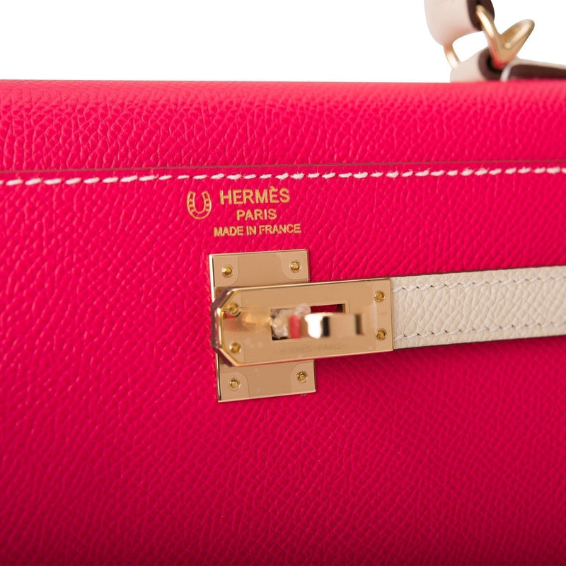 Hermes Kelly 25 Bi-Color Rose Extreme Craie