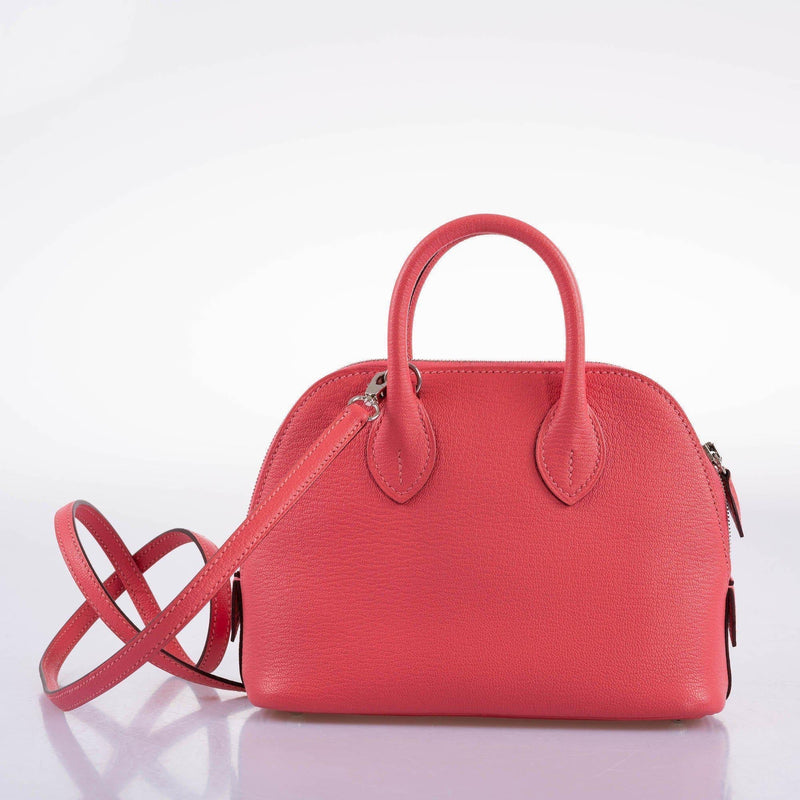 Hermes Mini Bolide 1923 Rose Lipstick Mysore Chevre Palladium Hardware