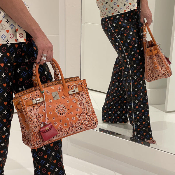 Jay Ahr Vintage 2013 Hermes Birkin 30 Orange Epsom Bandana Embroidery