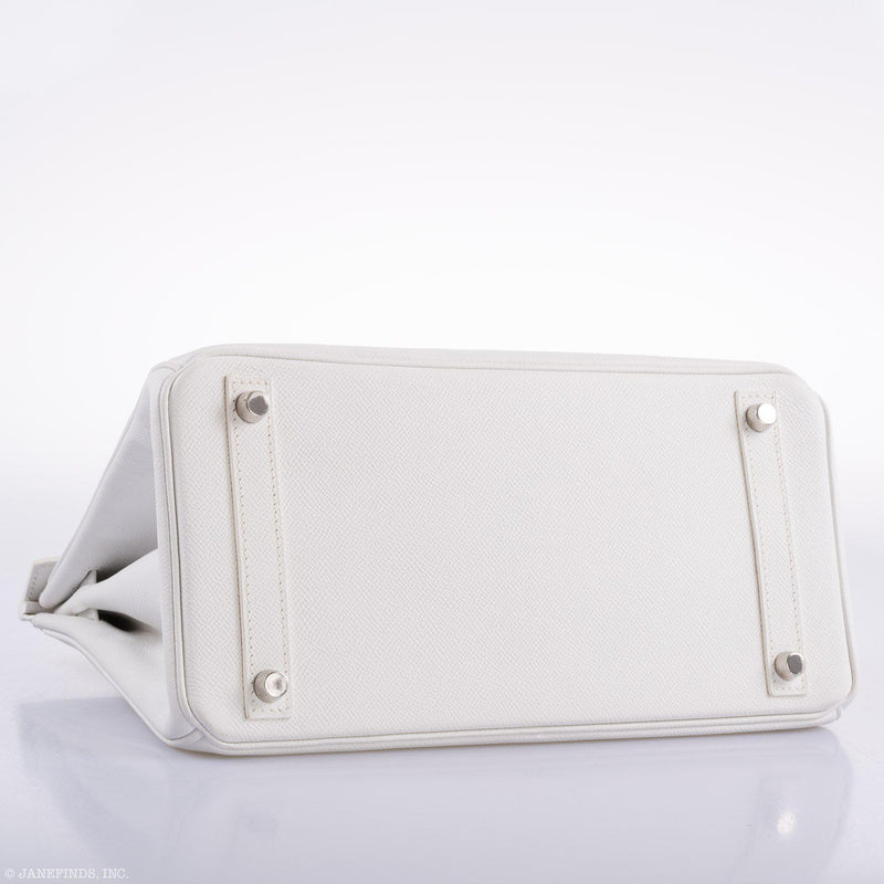 Vintage Hermes Birkin 30 White Epsom Custom Feather Panel