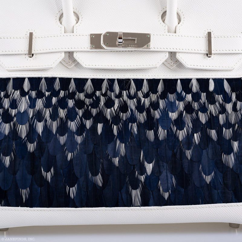 Vintage Hermes Birkin 30 White Epsom Custom Feather Panel