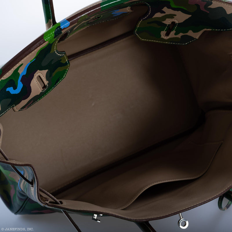 Vintage Hermes Birkin 35 Green Camouflage Swift Palladium