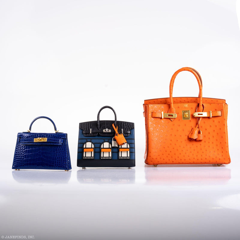 Top handle view of Hermes Birkin 30 Tangerine Ostrich