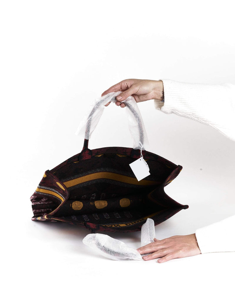 Dior Book Tote Yellow Burgundy Print