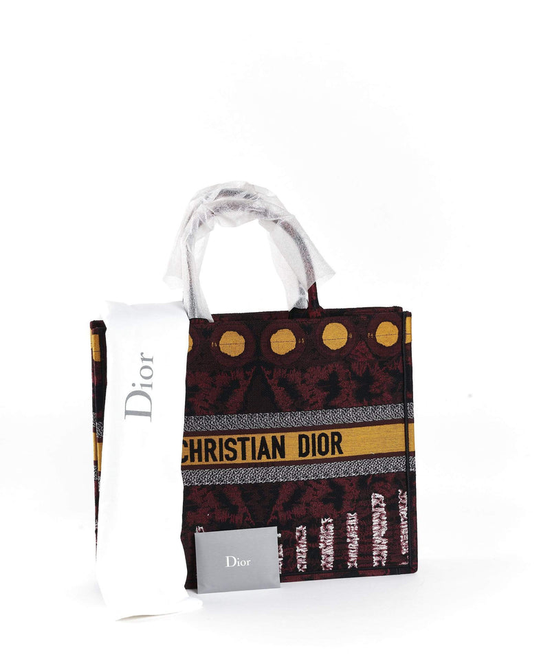 Dior Book Tote Yellow Burgundy Print