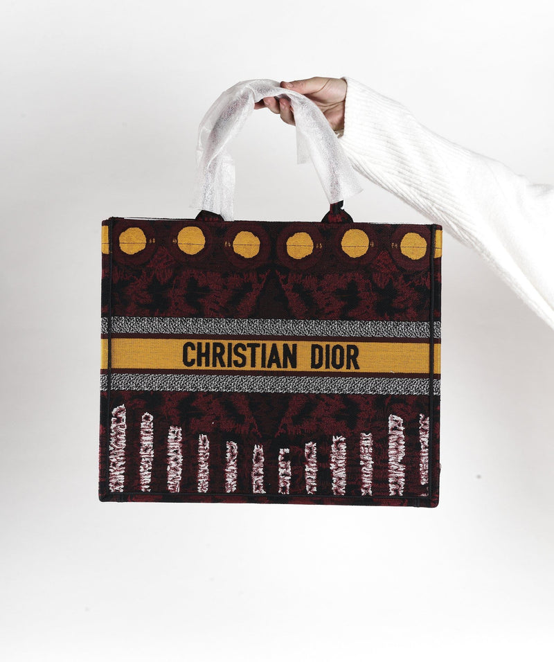 Dior Book Tote Yellow Burgundy Print
