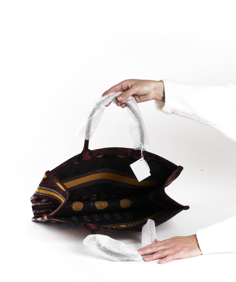 Dior Book Tote Yellow Burgundy Print