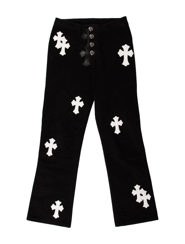 Front view of Chrome Hearts Cross Patch Straight Leg Jeans in black