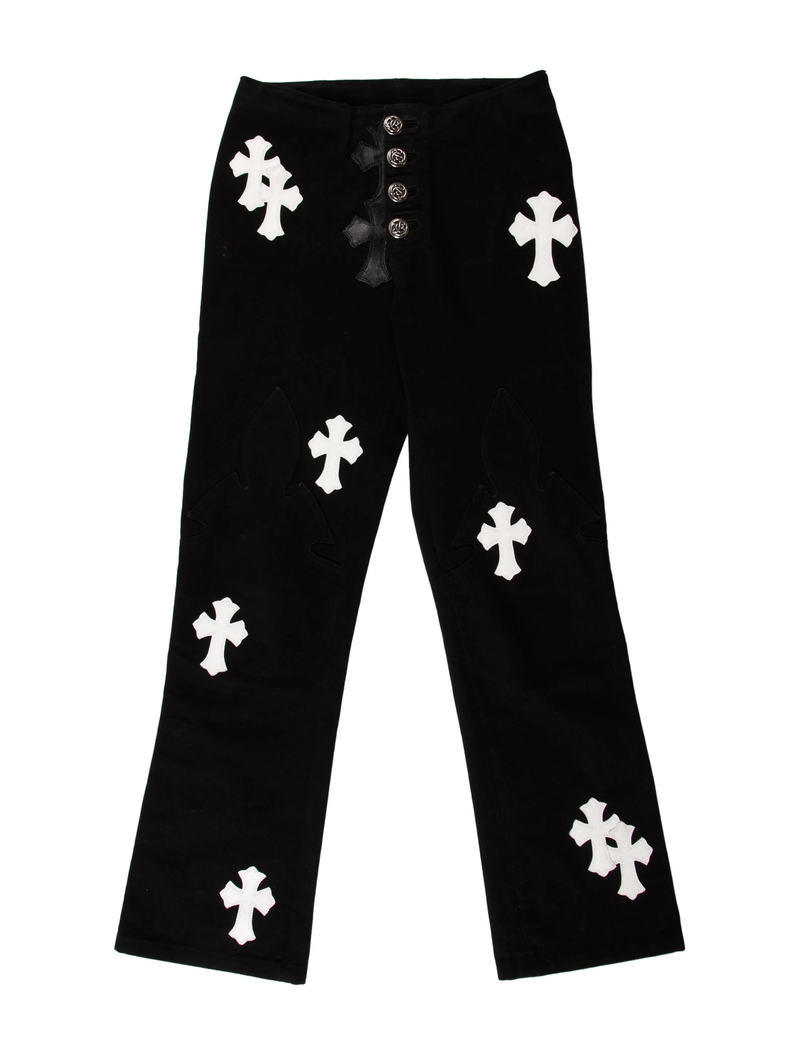 Front view of Chrome Hearts Cross Patch Straight Leg Jeans in black