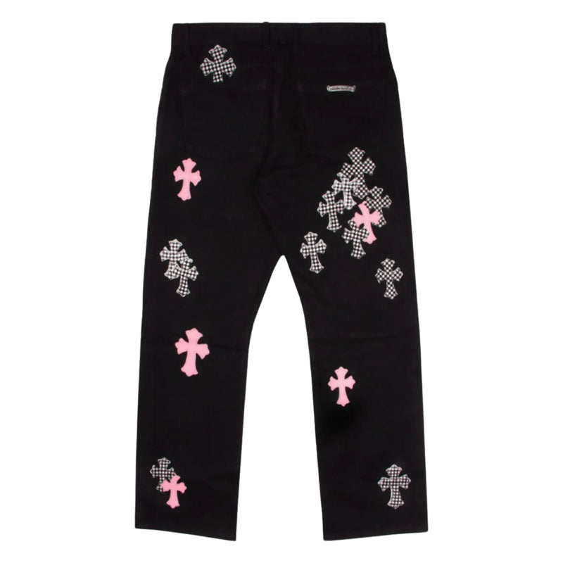 Chrome Hearts Pink & Checkered Cross Patch Fleurknee Jeans