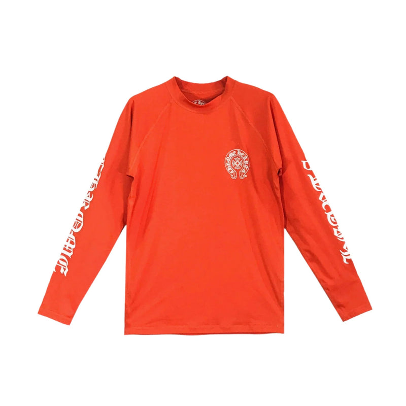 Chrome Hearts Red Horseshoe Script Logo Biking Long Sleeve Shirt