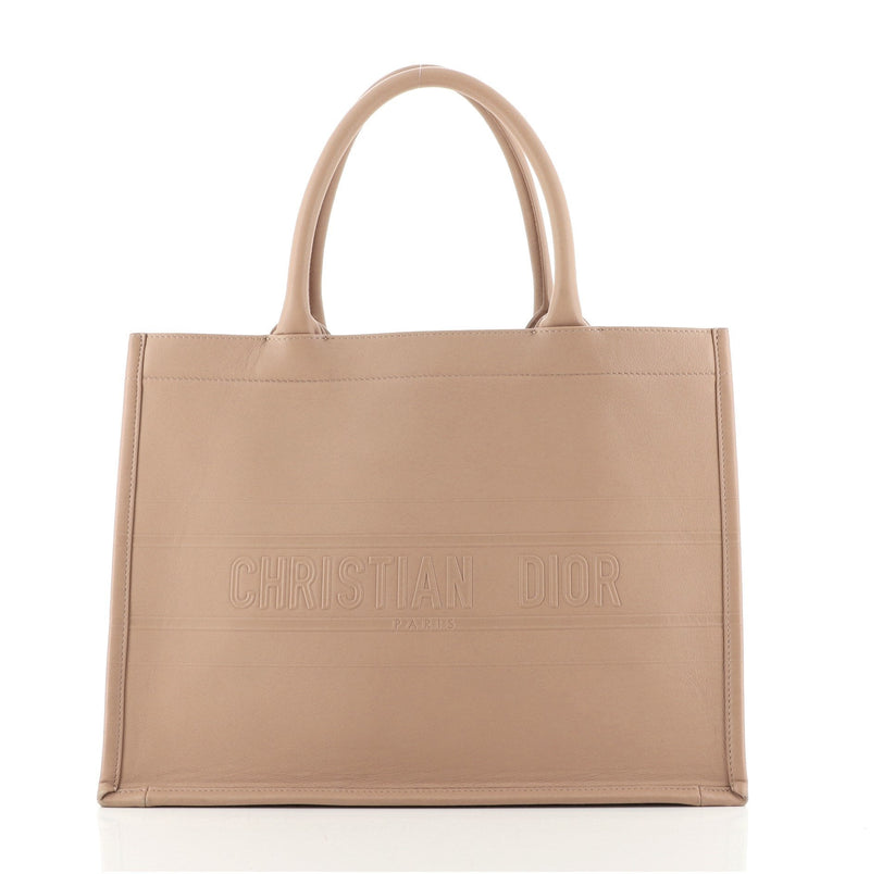 Front view of the Dior Small Book Tote in embossed leather