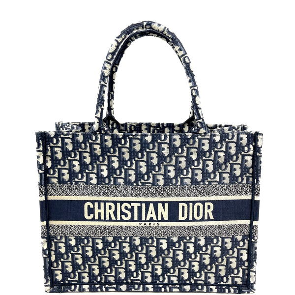 Front view of the Dior Small Book Tote in Oblique canvas