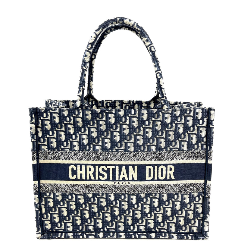 Front view of the Dior Small Book Tote in Oblique canvas