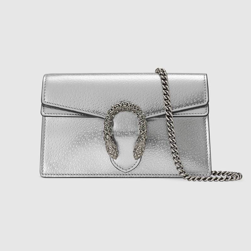 A close-up of the shimmering silver lamé leather texture