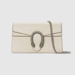 Front view of the Gucci Dionysus Super Mini in white leather