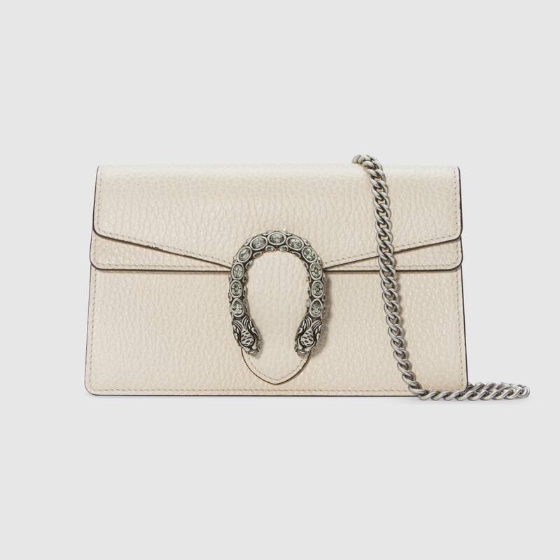 Front view of the Gucci Dionysus Super Mini in white leather