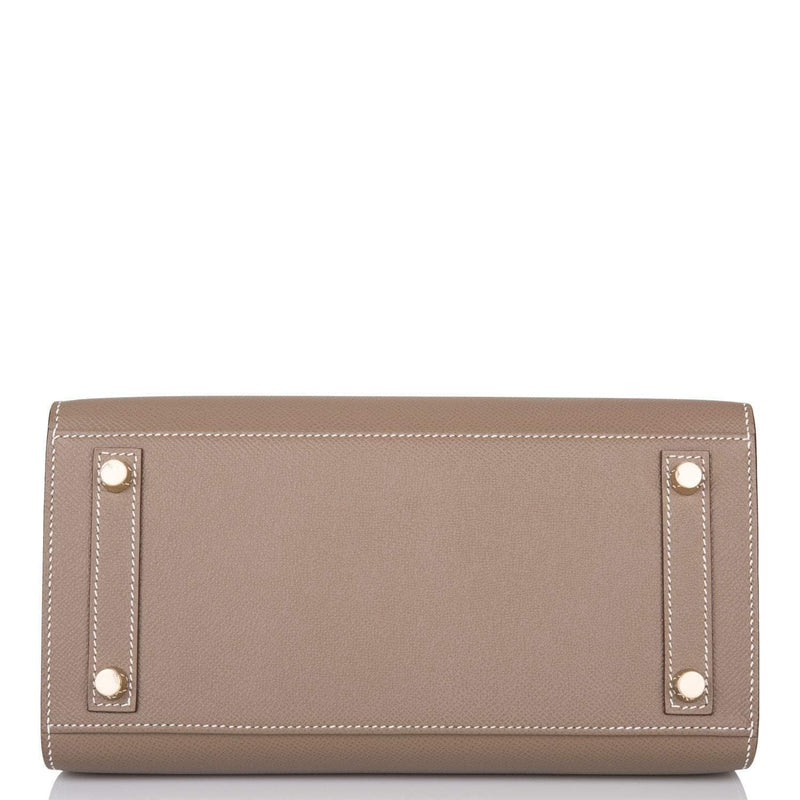 Under view of Hermès Birkin Sellier 25 Etoupe Epsom with Gold hardware